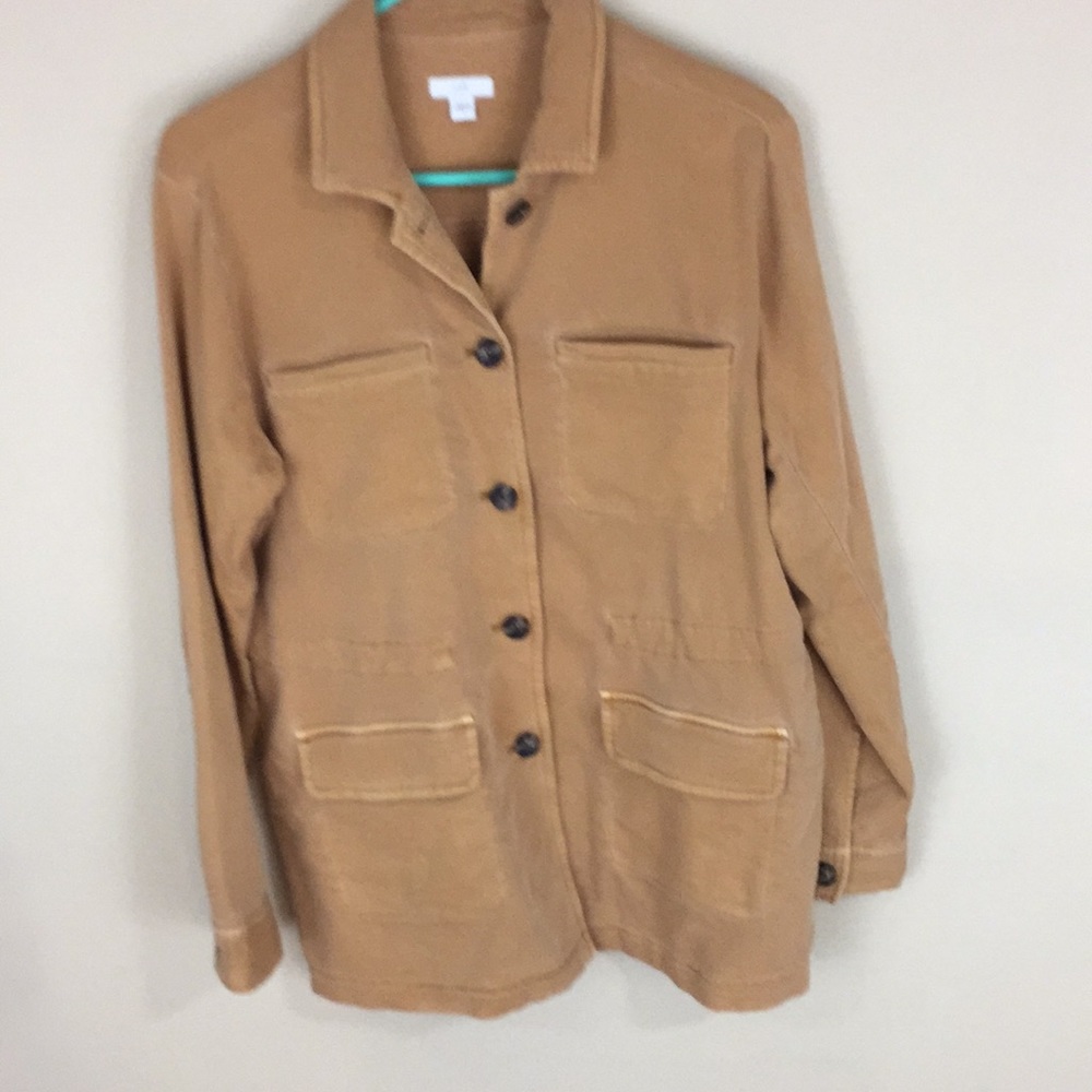 J Jill Tan Utility Shirt Jacket With Adjustable Cinched Waist Size Small